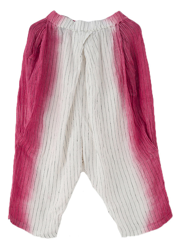 French Gradient Color Oversized Striped Linen Harem Pants Fall