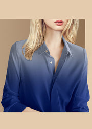Französischer Farbverlauf Blaues Knopf-Bubikragen-Hemd mit langen Ärmeln