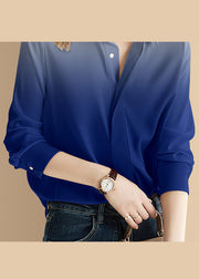 Französischer Farbverlauf Blaues Knopf-Bubikragen-Hemd mit langen Ärmeln