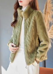 French Grass Green Stand Collar Warm Mink Velvet Coats Winter