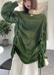 French Green Cinched Long sleeve shirts - SooLinen