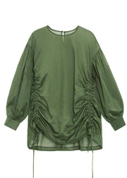 French Green Cinched Long sleeve shirts - SooLinen