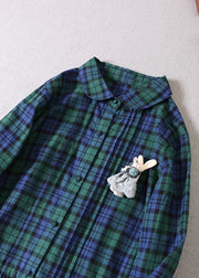 French Green Cinched Plaid Cotton Maxikleider Frühling