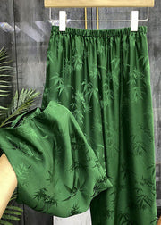 Französische grüne Jacquard-Herbsthose mit hohem Bund und weitem Bein