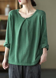 French Green O-Neck Button Fall Knit Knitted Sweaters Top