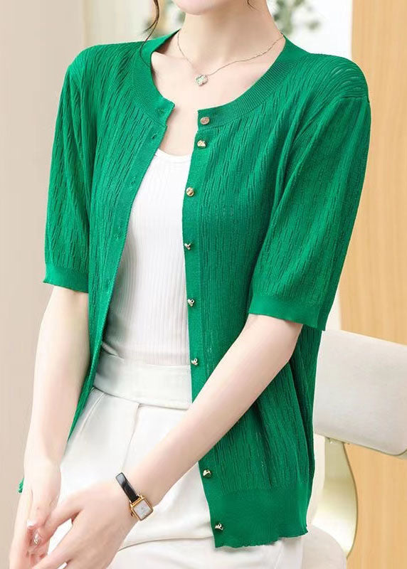 French Green O Neck Button Patchwork Knit Cardigans Summer
