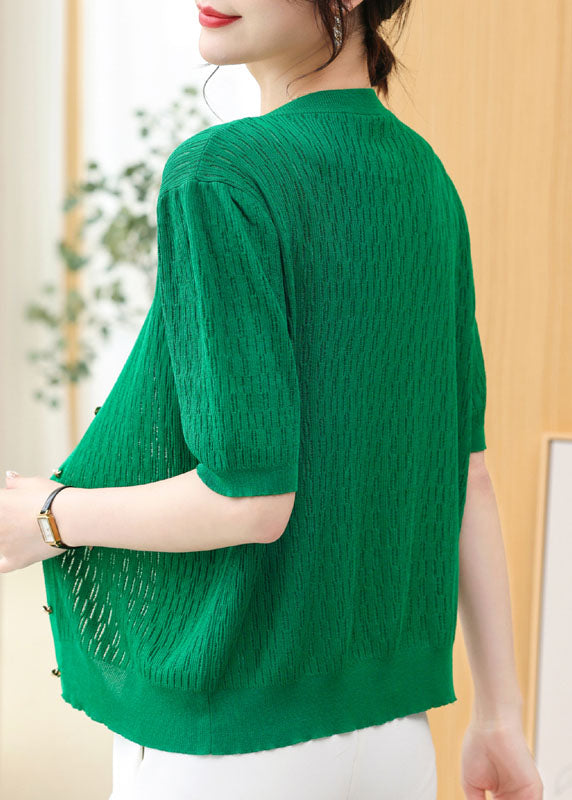 French Green O Neck Button Patchwork Knit Cardigans Summer