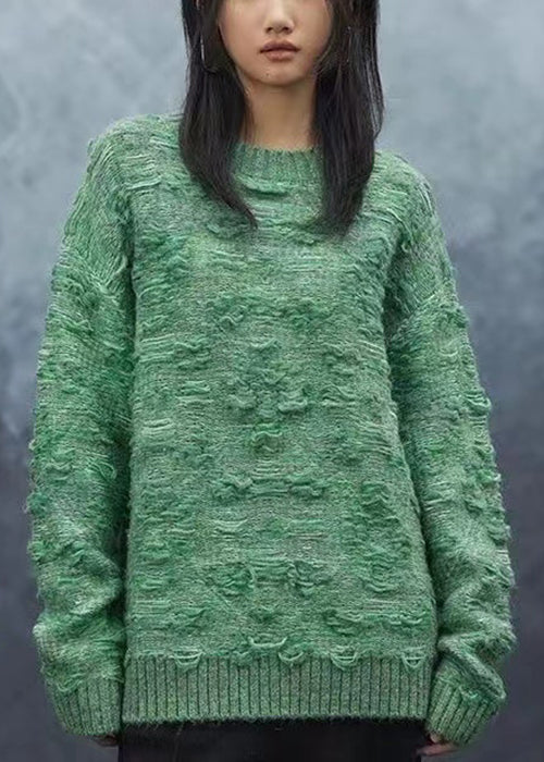 French Green O Neck Cozy Wool Knit Sweaters Spring