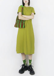 French Green O-Neck Oversized Solid Color Cotton Maxi Dress Half Sleeve
