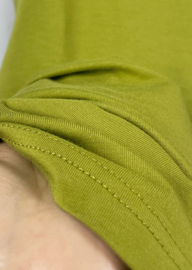 Französisches grünes Maxikleid mit O-Ausschnitt in Übergröße, einfarbige Baumwolle, halbe Ärmel