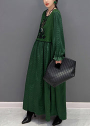 French Green O-Neck Patchwork Knit Maxi Dresses Winter
