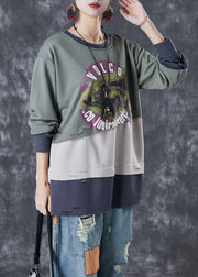 French Green Oversized Patchwork Warm Fleece Pullover Tops Winter