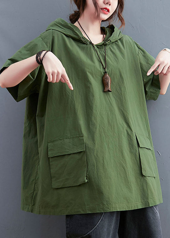 French Green Oversized Pockets Cotton Sweatshirt Streetwear Summer