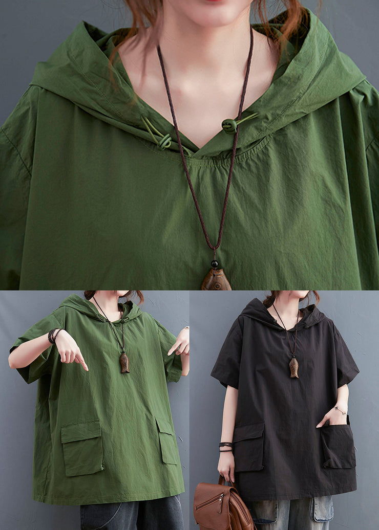French Green Oversized Pockets Cotton Sweatshirt Streetwear Summer