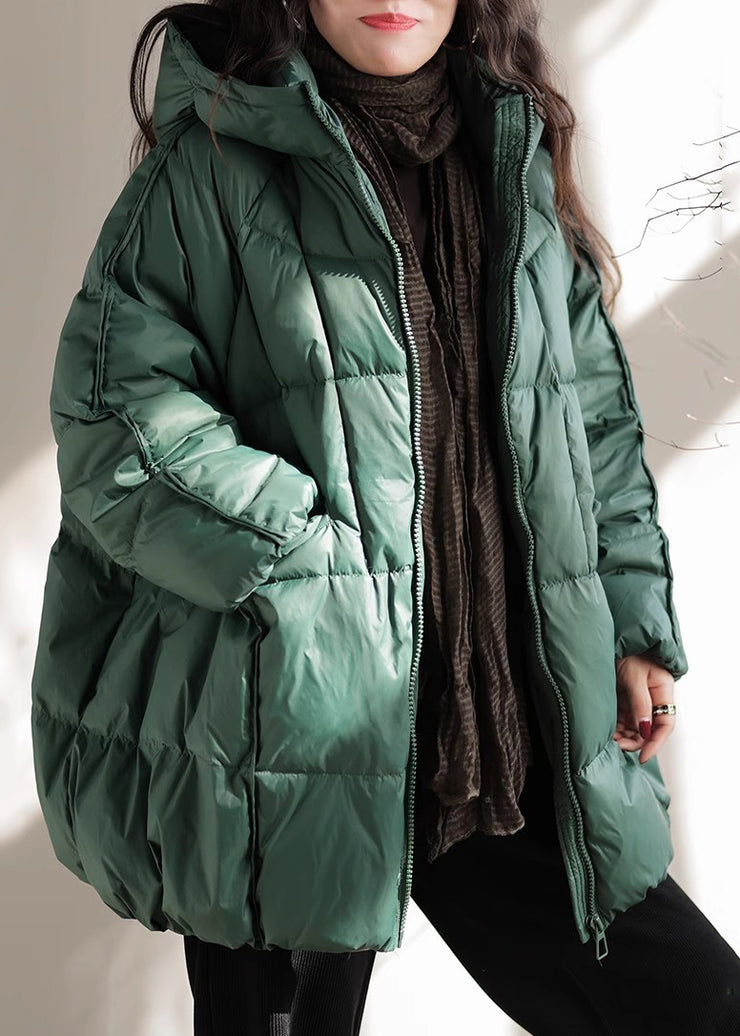 French Green Oversized Pockets Fine Cotton Filled Parka Jacket Winter
