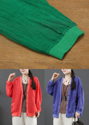 French Green Oversized Pockets Linen Jacket Spring