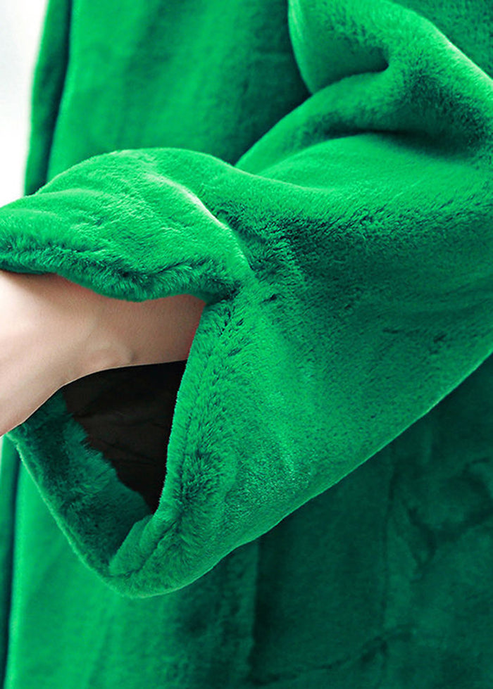 French Green Oversized Thick Fuzzy Fur Fluffy Coats Winter