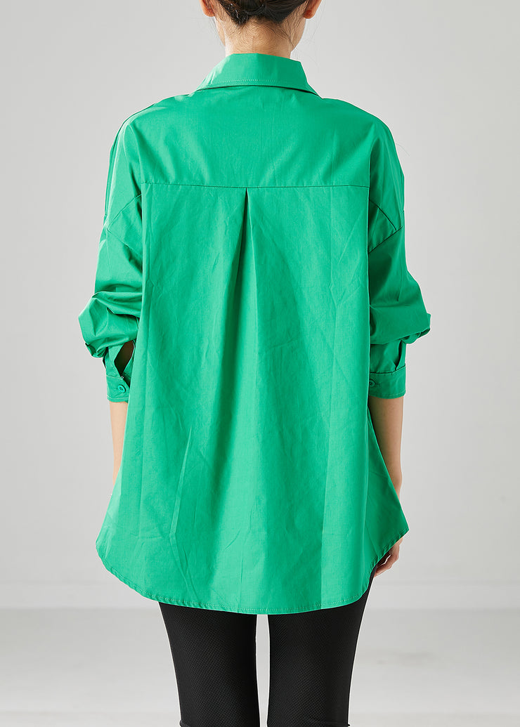 French Green Peter Pan Collar Oversized Cotton Shirts Fall