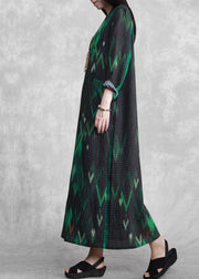 French Green Print Long Summer Dresses - SooLinen