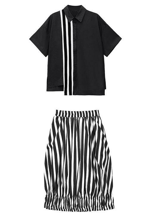 French Green Summer asymmetrical design Shirts Short Sleeve Two piece set - SooLinen