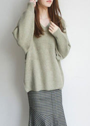 French Green V Neck cozy Woolen Knit top Winter