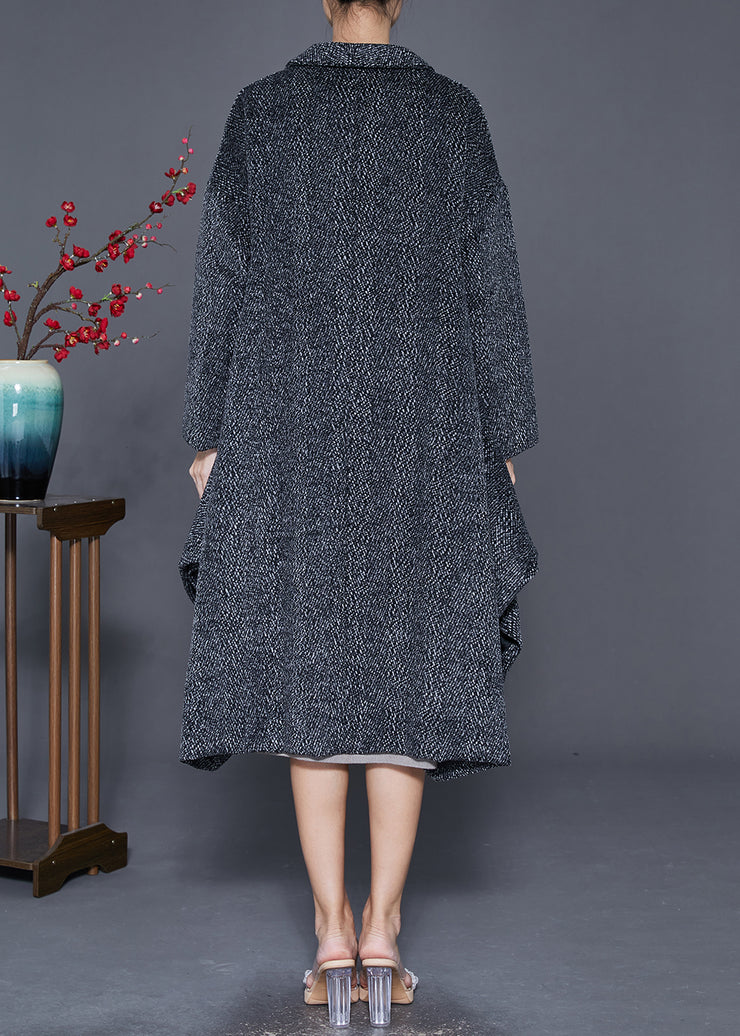 French Grey Asymmetrical Exra Large Hem Woolen Coat Outwear Fall