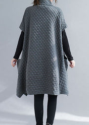 French Grey Asymmetrische Taschen Baumwollkleider mit kurzen Ärmeln