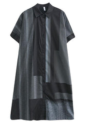 French Grey Black Peter Pan Collar Button Summer Half Sleeve Vacation Dress - SooLinen