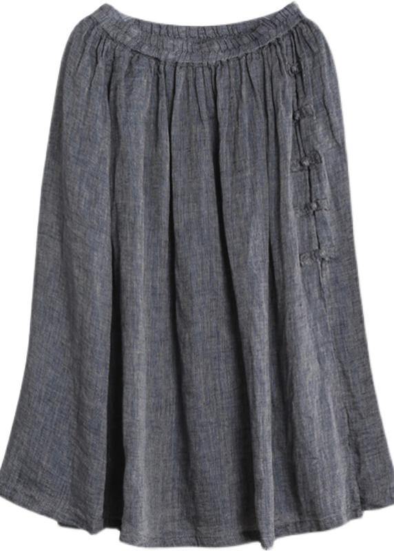 French Grey Elastic Waist Oriental Summer Linen Skirt - SooLinen