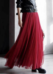 French Grey High Waist Patchwork Tulle Pleated Skirt Fall