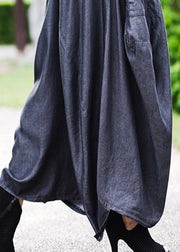 French Grey High Waist Wrinkled Asymmetrical Pockets Silk Skirts Fall