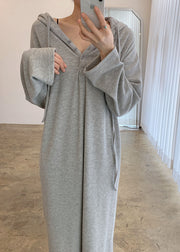 French Grey Hooded Casual Maxi Dresses Spring