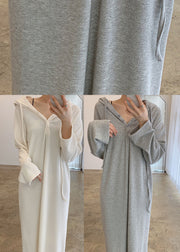 French Grey Hooded Casual Maxi Dresses Spring
