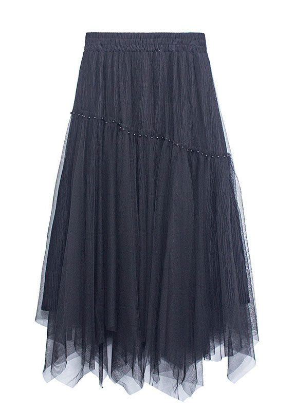 French Grey Nail bead Patchwork asymmetrical design Fall Skirt