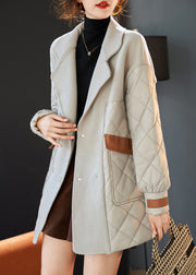 French Grey Notched Patchwork Cotton Filled Woolen Coats Winter