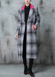 French Grey Plaid Patchwork Woolen Coats Spring