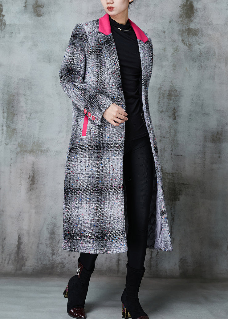 French Grey Plaid Patchwork Woolen Coats Spring