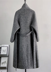 French Grey Stand Collar Button Woolen Outwear Winter