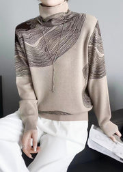French Grey Turtleneck Striped Wool Knit Sweaters Long Sleeve