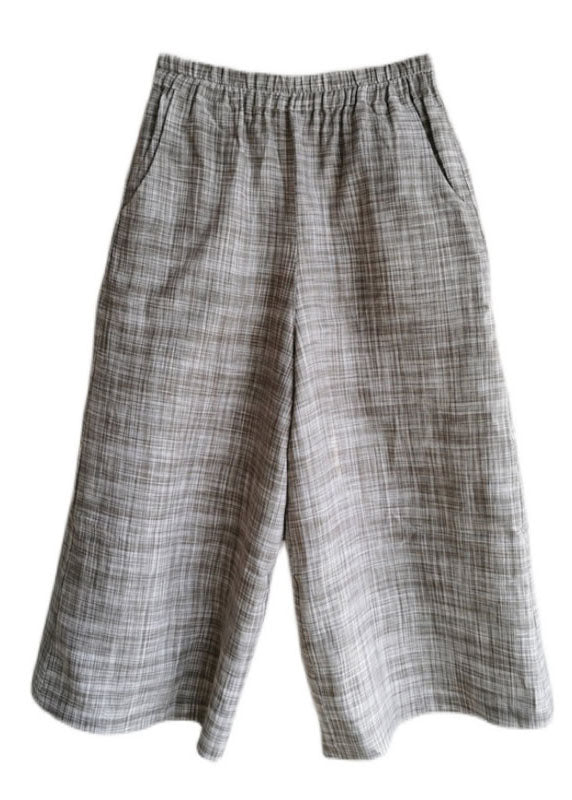 French Grey elastic waist Linen wide leg pants Spring