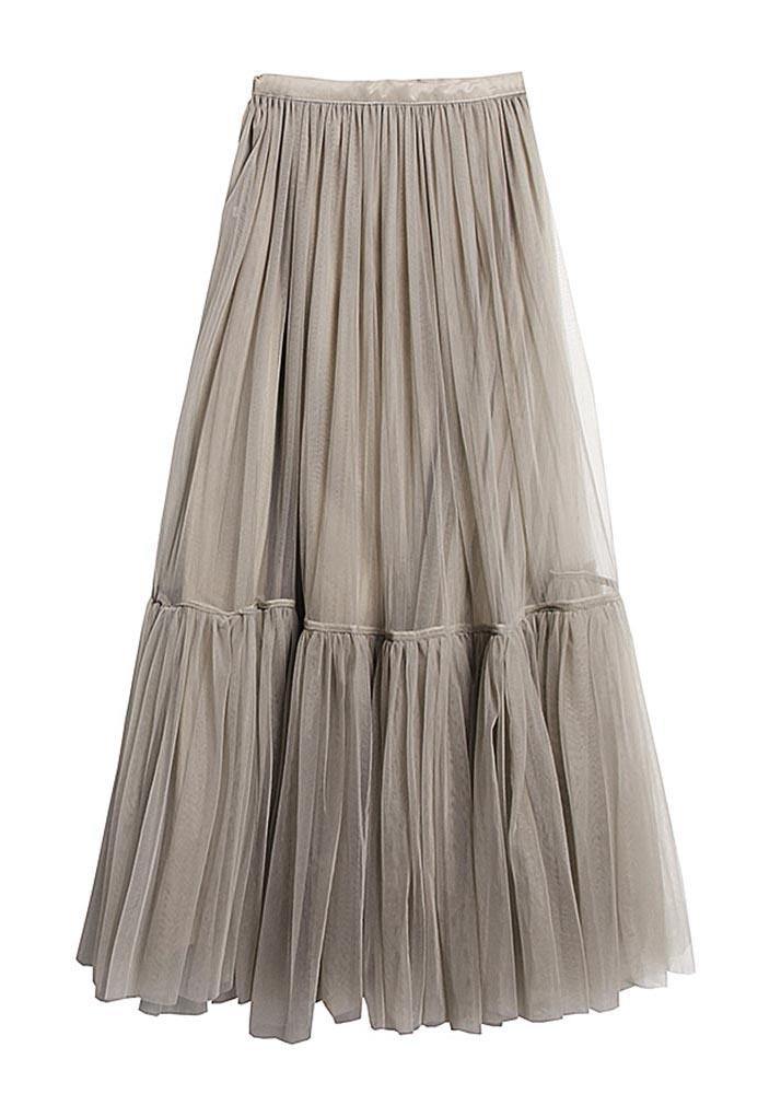 French Grey zippered Retro Mid Length Mesh Skirt - SooLinen