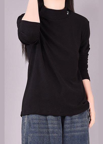 French High Neck Spring top silhouette pattern Black shirts - SooLinen