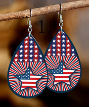 French Independence Day print Wood Material Silver Earrings Jewelry For Women