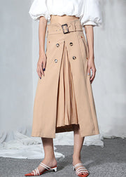 French Khaki Asymmetrical Patchwork Wrinkled Spandex Skirt