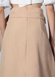 French Khaki Asymmetrical Patchwork Wrinkled Spandex Skirt