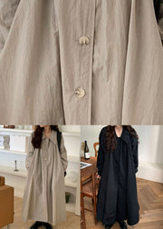 French Khaki Button Pockets Patchwork Cotton Shirt Dress Spring