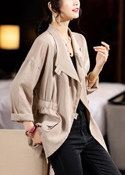 French Khaki Button Pockets Patchwork Cotton Thin Coats Fall