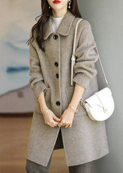 French Khaki Button Pockets Patchwork Thick Woolen Coats Fall
