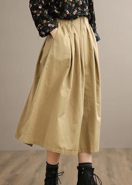 French Khaki Clothes For Women Elastic Waist Art Spring Dresses - SooLinen