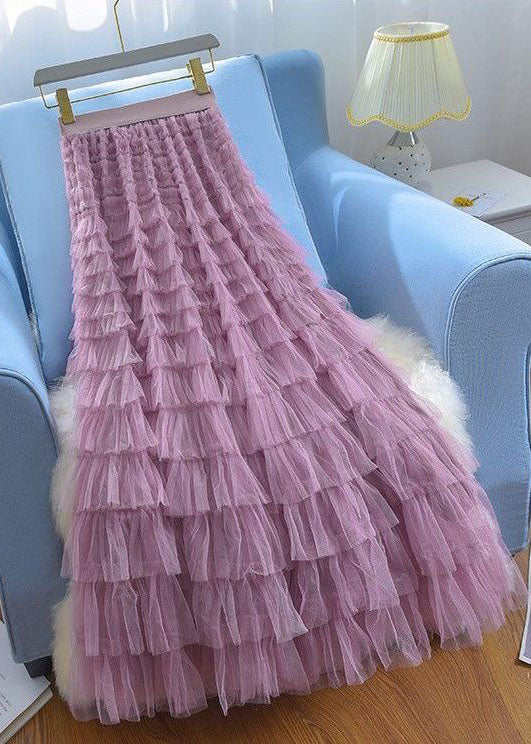 French Khaki Elastic Waist Layered Ruffled Patchwork Tulle Skirt Spring